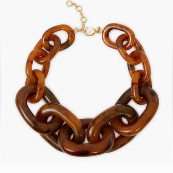 🔹️Piper K 🔹️Tortoise Resin Brown Chunky Chain-Link 20" Necklace - Picture 1 of 9